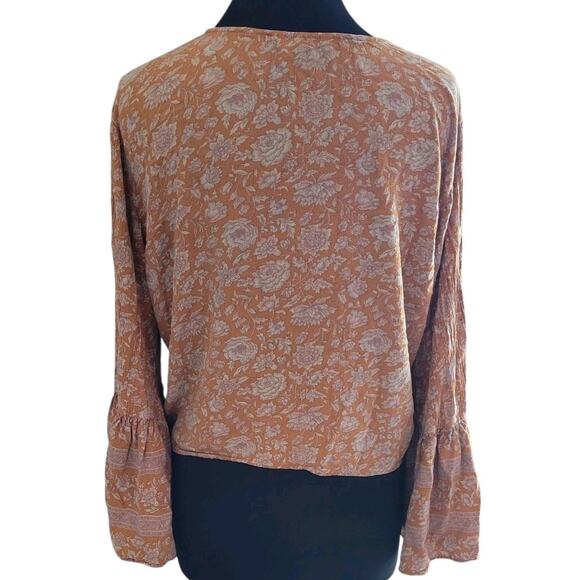 American Eagle Boho Bell Sleeve Floral Tie-Front Blouse XXL – 70s Festival Top - Picture 3 of 10